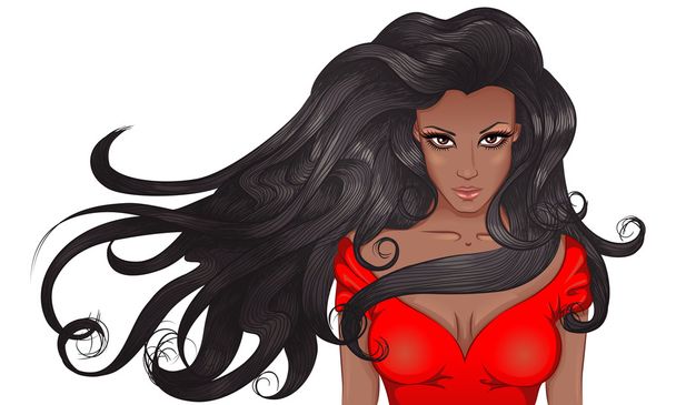 Portrait of a young african american woman with long hair - Vector, Image