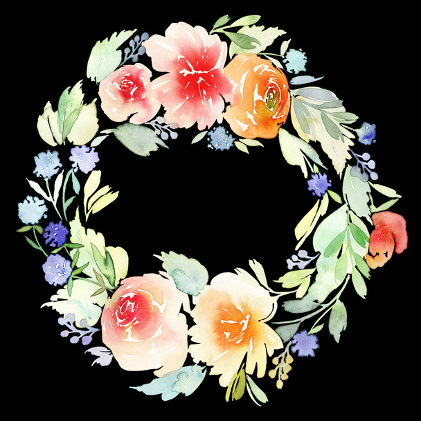 Wreath wedding watercolor. Handmade. Greeting card - Фото, изображение