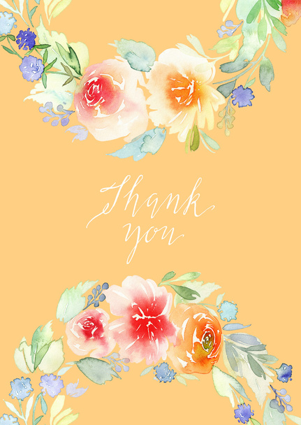 Ευχετήρια κάρτα. Ακουαρέλα λουλούδια φόντο - Φωτογραφία, εικόνα