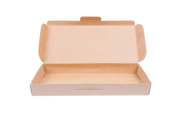 Caja de cartón con tapa abierta, aislada sobre fondo blanco
 - Foto, Imagen
