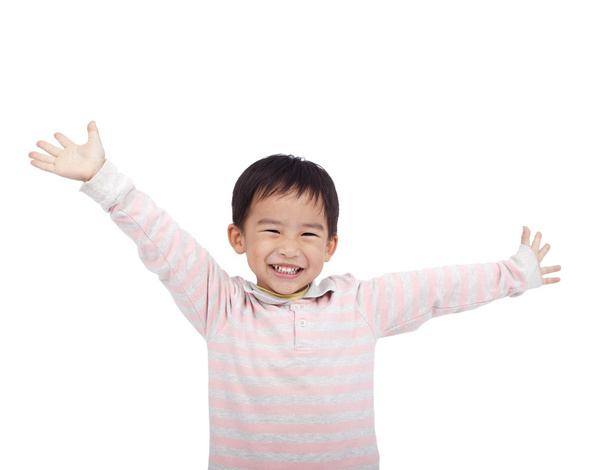 heureux asiatique garçon levant main
 - Photo, image