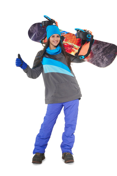 Woman with a snowboard - Foto, afbeelding