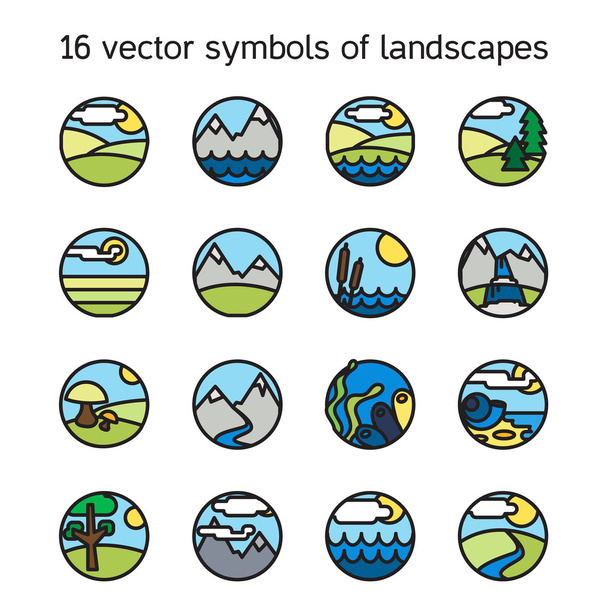 Landschap iconen collectie. Natuur symdols - Vector, afbeelding