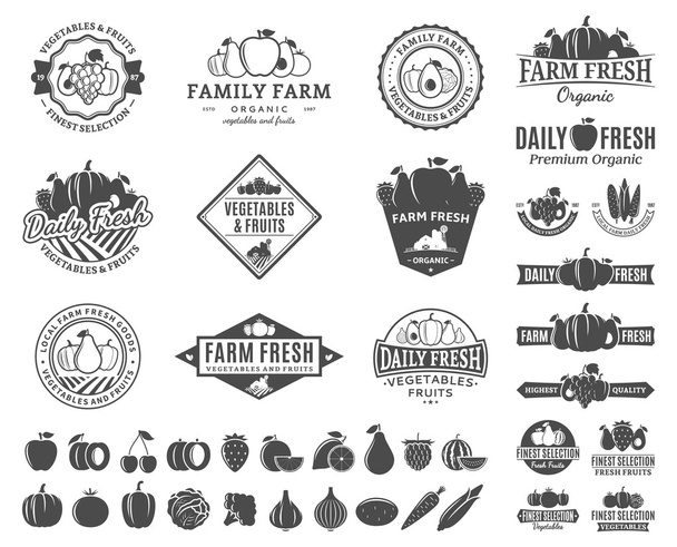 Fruits and Vegetables Logos, Labels, Fruits and Vegetables Icons - ベクター画像