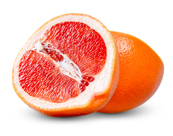 frische Grapefruit mit saftigen Scheiben. Reiche Hexe Vitamin C isoliert auf weißem Hintergrund. - Foto, Bild
