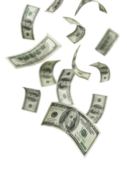 Падающие 100-долларовые банкноты
 - Фото, изображение