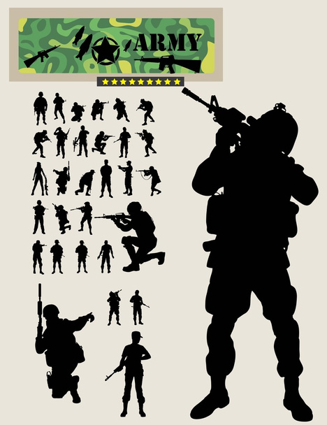 soldaat silhouetten - Vector, afbeelding