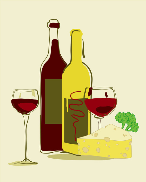 Red wine and cheese - Vector, Image