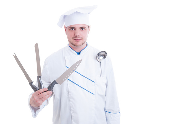 Шеф-повар или повар с профессиональными ножами
 - Фото, изображение