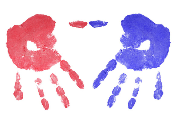 красные и синие отпечатки рук
 - Фото, изображение