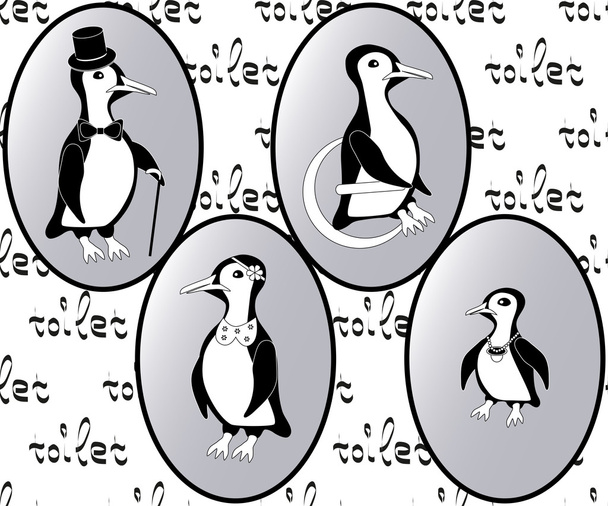 wektor kibel ikony: pingwiny jako Pani, mężczyzna, dziecko i niepełnosprawności - Wektor, obraz