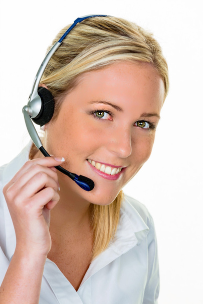 Frau mit Headset im Kundenservice - Foto, Bild