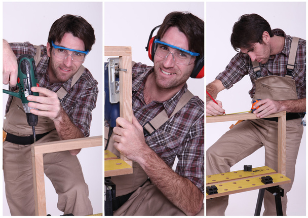 Collage of a carpenter at work - Valokuva, kuva