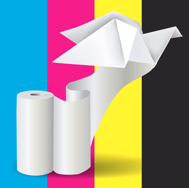 Roll of white paper with Origami Pigeon. - Vector, imagen