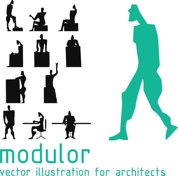 Androidok silhouette ihlette a modulor Le Corbusier. Vektoros illusztráció - Vektor, kép