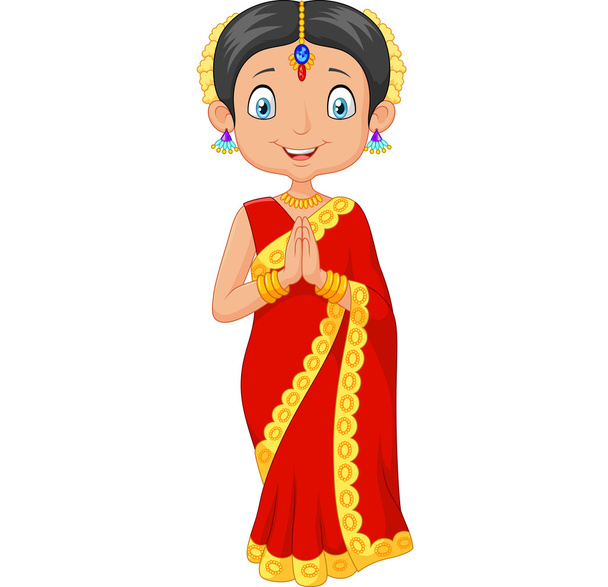 Cartoon Indian girl wearing traditional dress - Vector, Image