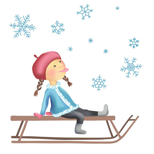 Little girl on the sled - Vector, Image