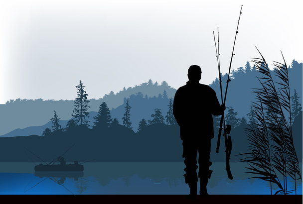 silhouette da pescatore al mattino
 - Vettoriali, immagini