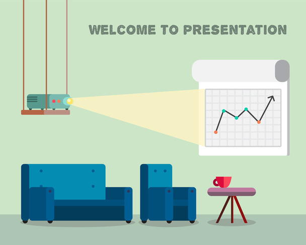 Presentatieruimte met projector en comfortabele stoelen - Vector, afbeelding