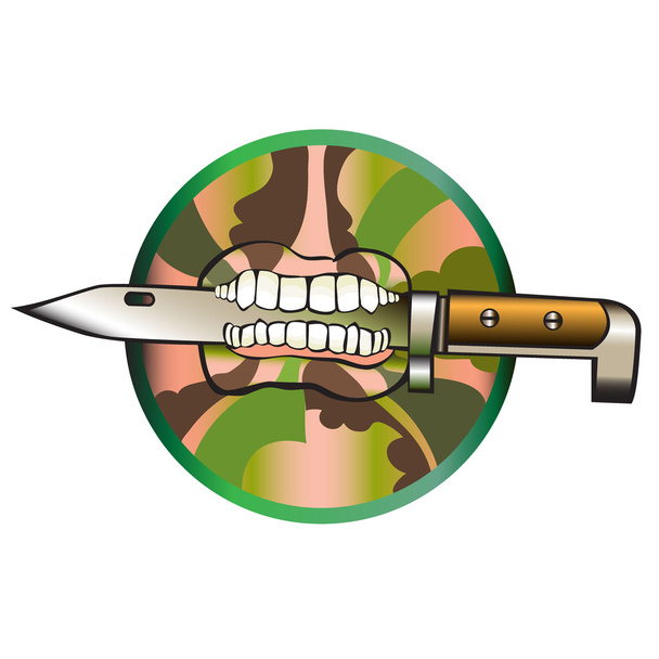 bajonetový nůž v zubech proti maskování - Vektor, obrázek