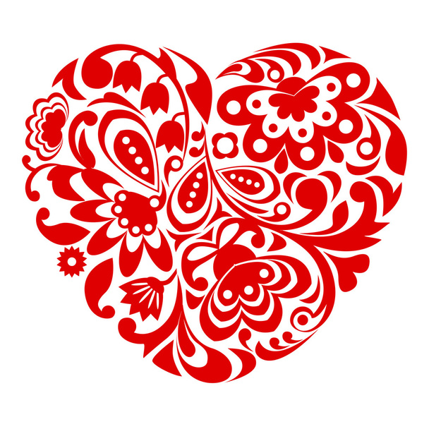 Red ornamental heart. - Vector, afbeelding