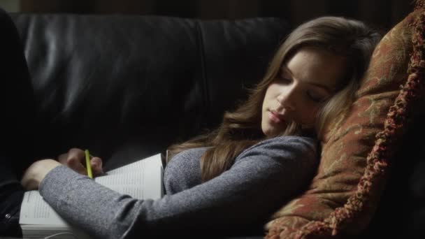 woman sleeping on sofa - Felvétel, videó