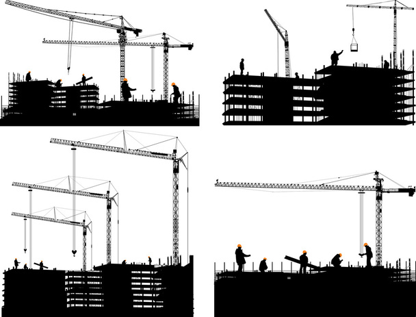 houses buildings and cranes - Vector, Image