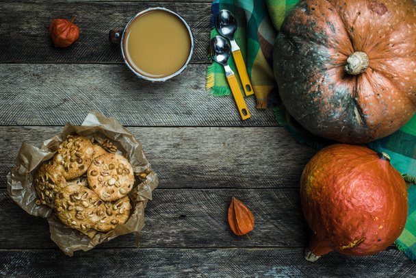 pumpkins soup and cookies - Фото, изображение