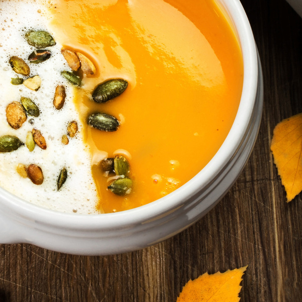 Pumpkin Soup with cream and seeds - Photo, Image
