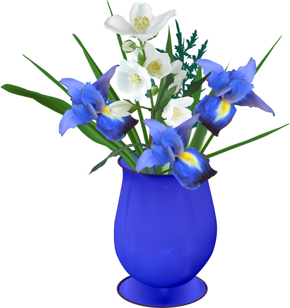 花瓶のアイリス、ジャスミンの花 - ベクター画像