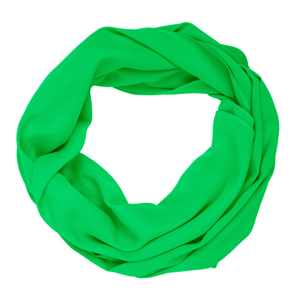 絹のスカーフ。緑色の絹のスカーフに孤立した白い背景 - 写真・画像