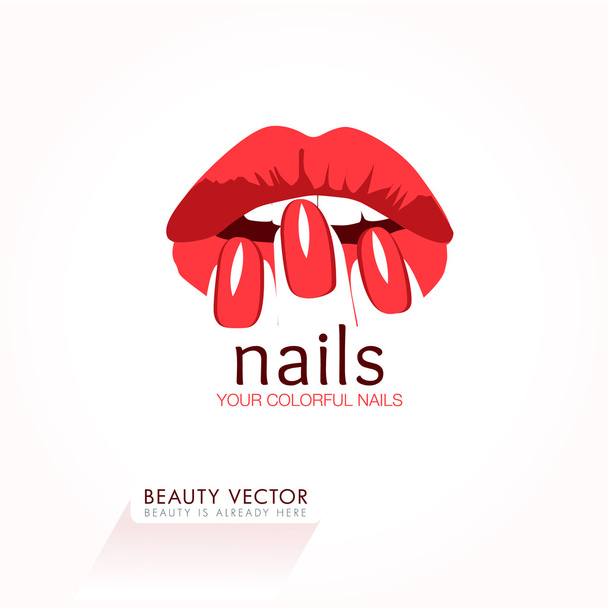 Icono de belleza de uñas y labios rojos de mujer
 - Vector, Imagen