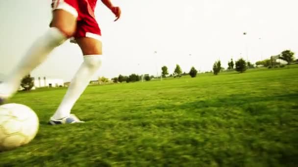 Fotbaloví hráči hrát fotbal na hřišti - Záběry, video