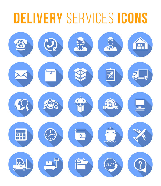 Delivery and logistics services flat round web icons - Vector, Image