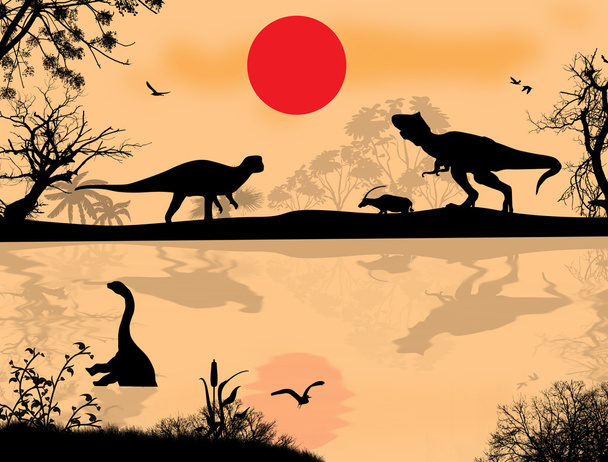 dinosauři siluety v krásné krajině - Vektor, obrázek