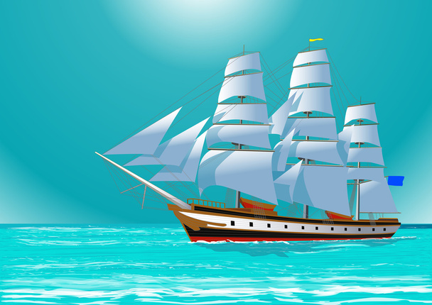 Clipper sailing tall ship, vector illustration - Vector, Image
