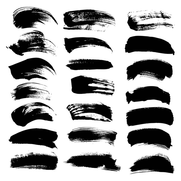 Big set of textured dry brush strokes of black paint - Vector, Image