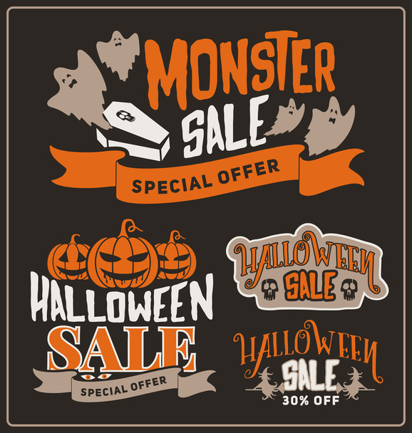 Ensemble d'insignes de promotion de vente Halloween et conception d'étiquettes
 - Vecteur, image