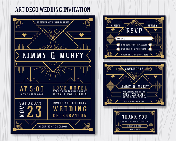 Art Deco Wedding Invitation Design Template - ベクター画像