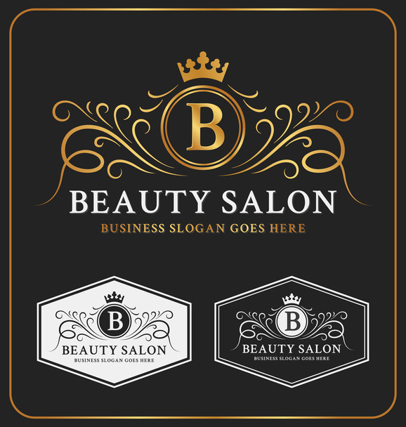 Beauty Salon Heraldic Crest Logo Template Design - ベクター画像