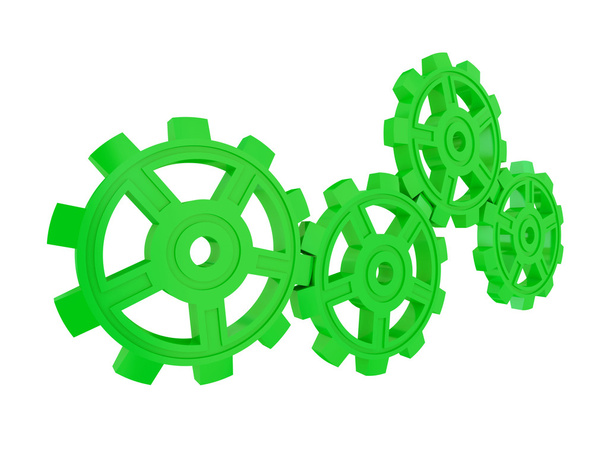 Green gears isolated on white background. - Photo, image