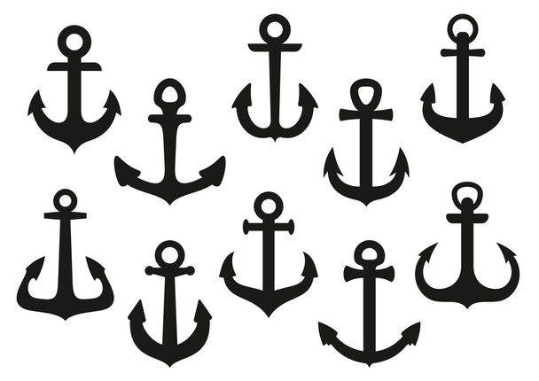 Conjunto de iconos de ancla náutica negra heráldica
 - Vector, imagen