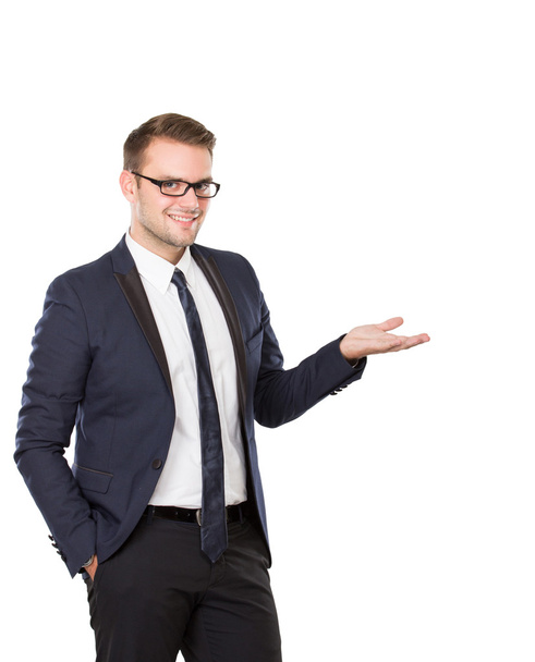 Businessman presenting hand gesture - Foto, Imagen