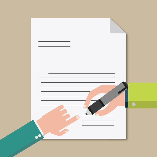 Φύλλο χαρτί σύμβαση χέρι σημάδι επιχειρήσεων επιχειρηματίας μετά agreem - Διάνυσμα, εικόνα