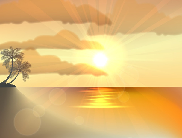 Sunset ocean summer beach with tropical palm tree - Vector, Image