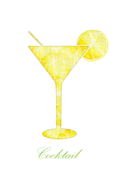 Silhouette cocktail on a white background. Watercolor illustration - Photo, Image