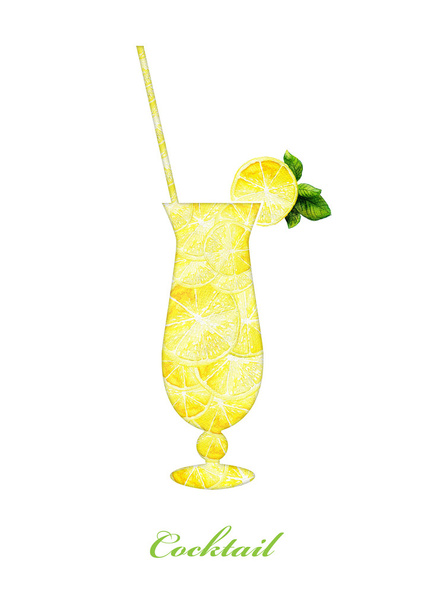 Silhouette cocktail on a white background. Watercolor illustration - Fotografie, Obrázek