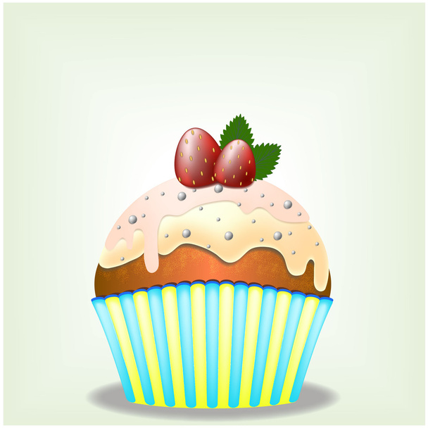 Delicious Milk Creamy Yammy Cupcake with Sweets and Strawberry Berries - Vector, Image