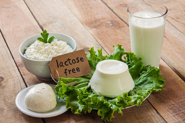 Laktosefreie Intoleranz - Lebensmittel mit Hintergrund - Foto, Bild