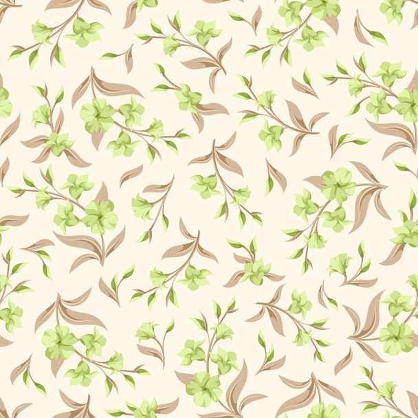 Seamless green and beige pattern with flowers. Vector illustration. - Vecteur, image